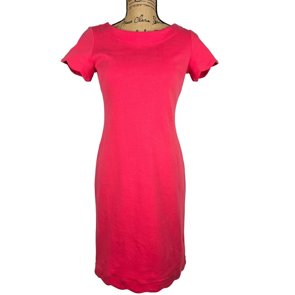 Talbots Petites Pink Scalloped Hem Cotton Sheath Dress P 305429 23 50634026